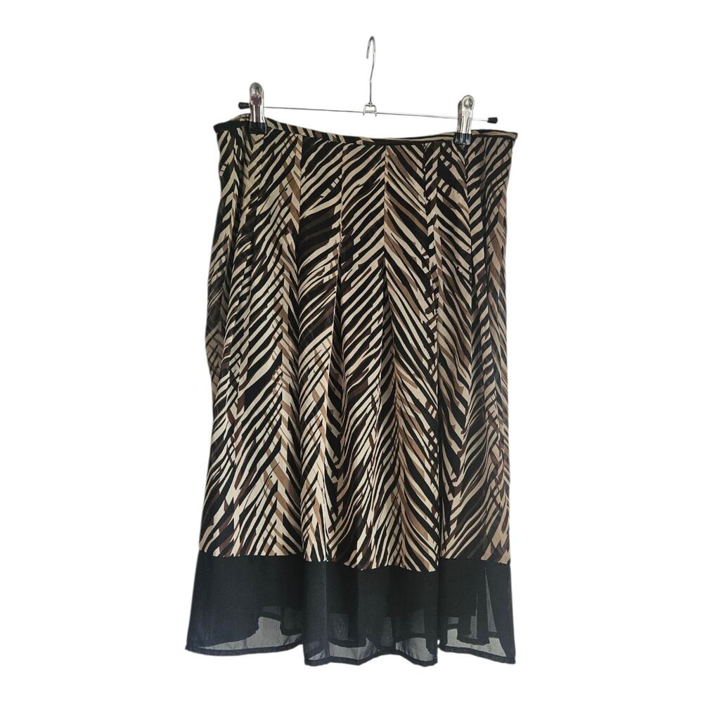 AB Studio Women 6 Midi Skirt Black Brown Tan Lined Pleated Chiffon Side Zip